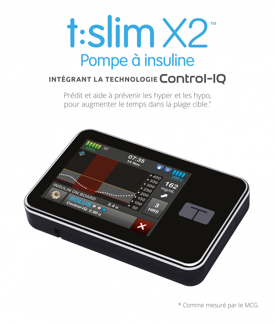 Pompe à insuline t:slim X2 équipée de la technologie CONTROL-IQ™